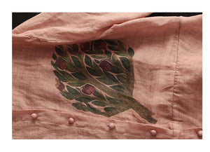 Áo sơ mi linen ngắn tay cổ tàu in hoa lá retro khuy tròn - NU8854