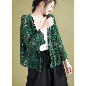 Áo khoác cardigan dệt kim dài tay thêu ren những chiếc lá - NU9009