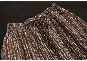 Chân váy linen lưng thun in hoa văn retro kẻ sọc - NU8817