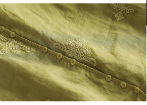 Áo sơ mi linen tay lửng cổ V thêu hoa văn retro - NU9770