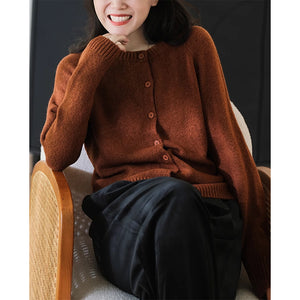 Áo khoác cardigan len dài tay cổ tròn đơn sắc - NU9341