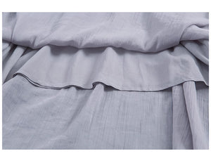 Đầm liền linen ngắn tay cổ tròn eo xếp ly đơn sắc - NU9038