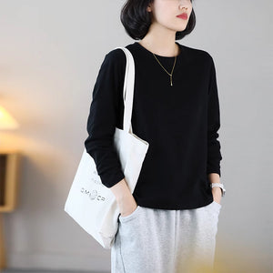 Áo T-shirt dài tay cổ tròn tròn đơn một màu - NU9132