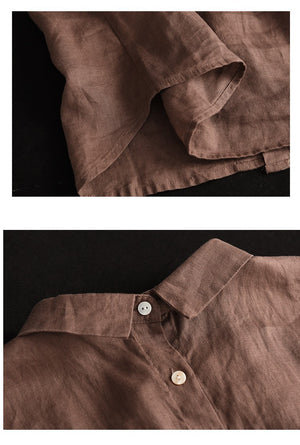 Áo sơ mi linen sát nách cổ pipi khuy cài sau - A746