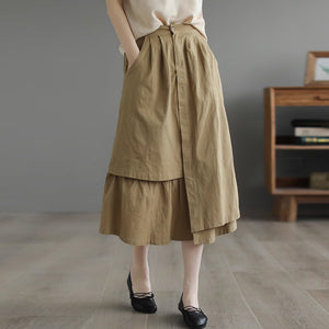 Chân váy linen lưng cao khuy cài kiểu xếp tầng - NU8951