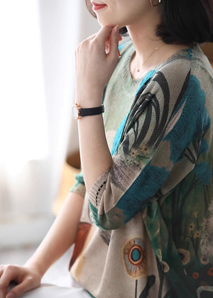 Áo T-shirt dệt kim ngắn tay cổ tròn in cô gái và chú cún - NU8910