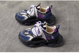 Giày da Sneaker retro sắc màu cột dây để bằng - OD1986