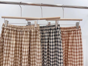 Quần baggy linen lưng thun ống rộng kẻ caro hai túi chéo - NU10159