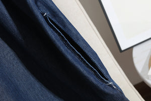 Đầm liền denim ngắn tay xòe cổ tròn khuy cài - NU10374