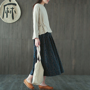 Chân váy chữ A retro lưng thun xếp ly in hoa liti - NU9880