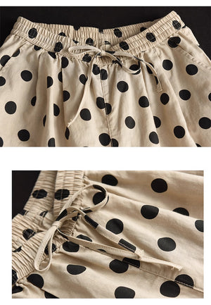 Quần baggy linen lưng thun ống xếp ly chấm bi - NU8971