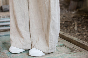 Quần baggy linen lưng thun ống rộng đính khuy - NU9818