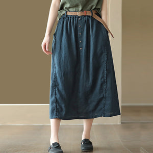 Chân váy linen lưng thun kiểu năm khuy - NU8809