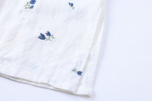 Đầm liền linen ngắn tay cổ tròn thêu hoa tulip - NU9905