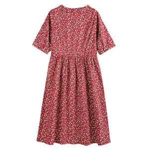 Đầm liền linen ngắn tay cổ pipi in hoa lá liti - NU10018