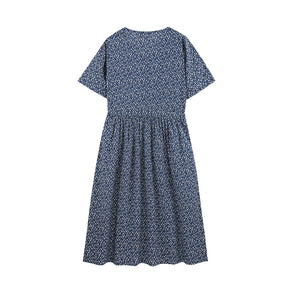 Đầm liền linen ngắn tay cổ V in hoa liti ba khuy - NU10024