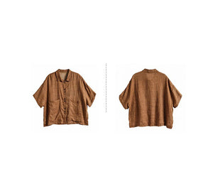 Áo sơ mi linen ngắn tay cổ đức túi vuông - NU9812