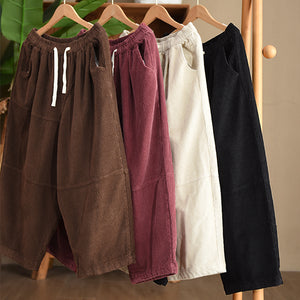 Quần baggy nhung tăm lưng thun dây rút ống rộng - Q071