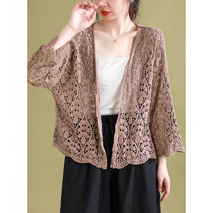 Áo khoác cardigan dệt kim dài tay thêu ren những chiếc lá - NU9009