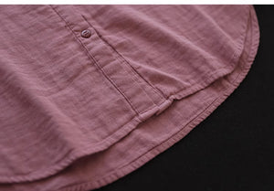 Áo sơ mi linen ngắn tay cổ đứng xẻ V một túi - NU8936