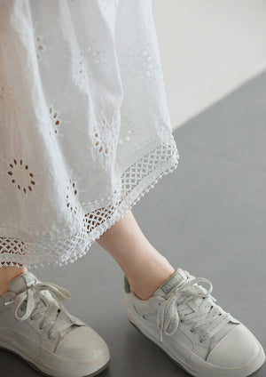 Chân váy linen lưng thun thêu retro hai lớp  - NU10077