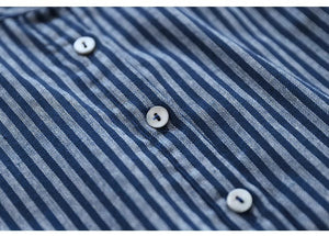Đầm liền linen ngắn tay cổ V kẻ sọc eo kiểu thắt dây - D045