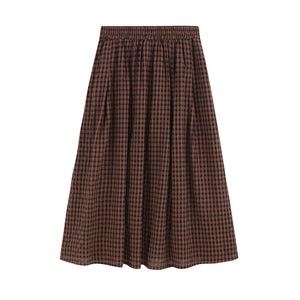 Chân váy linen retro lưng thun kẻ sọc caro - NU10021