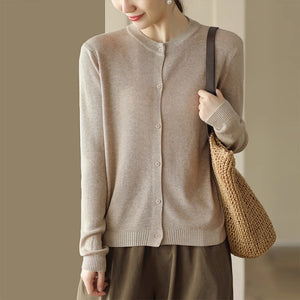 Áo khoác cardigan len đan dài tay cổ tròn đơn sắc - NU9355