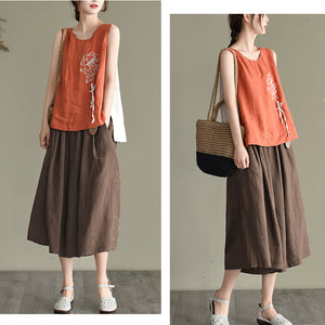 Quần baggy lửng linen lưng thun ống rộng kèm thắt lưng - NU8763