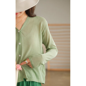 Áo khoác len cardigan dệt kim dài tay cổ V - NU9017