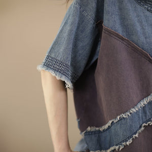 Bộ đồ gồm áo T-shirt ngắn tay và quần baggy denim kiểu chắp vá - NU8802