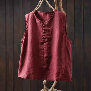 Áo T-shirt linen sát nách cổ tròn khuy bọc - A917