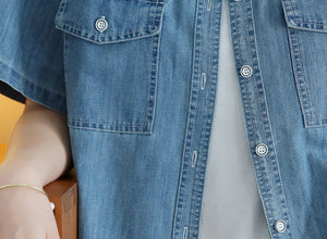 Áo sơ mi denim ngắn tay cổ đức hai túi - NU10069