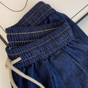 Quần sooc denim đơn sắc lưng thun dây rút một túi sau - NU8945