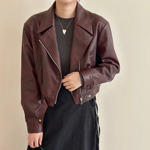 Áo khoác da dài tay cổ vest - A363