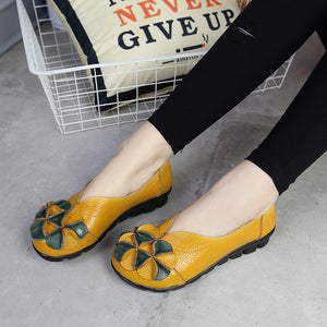 Giày da retro Morigirl đế bệt đính hoa may thủ công - OD0417