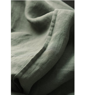 Đầm liền linen ngắn tay cổ tròn khuy cài sau hai túi vuông - D006