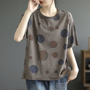 Áo T-shirt ngắn tay cổ tròn in hình tròn và mặt cười - NU8633