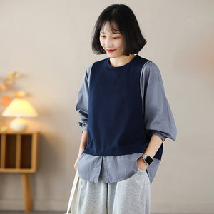 Áo T-shirt dài tay cổ tròn kiểu hai lớp sơ mi - NU9097
