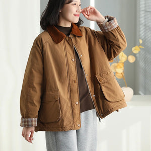 Áo khoác retro dài tay cổ đức lót caro túi vuông - NU9548