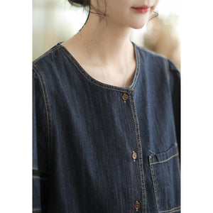 Bộ đồ denim gồm áo sơ mi ngắn tay và quần sooc phối ren - B019