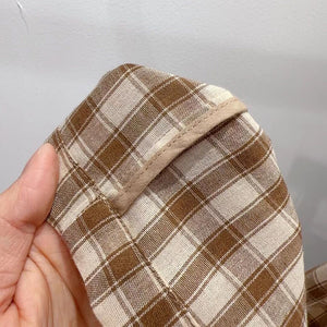 Quần baggy linen lưng thun ống rộng kẻ caro hai túi chéo - NU10159