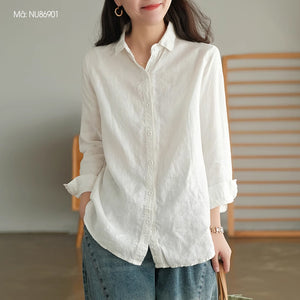 Áo sơ mi linen dài tay cổ đức một màu - NU8690