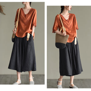 Quần baggy lửng linen lưng thun ống rộng kèm thắt lưng - NU8763