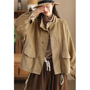 Áo khoác nhung retro dài tay cổ đứng dây rút - NU9557