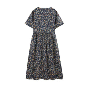 Đầm liền linen ngắn tay cổ V in những chiếc lá sắc màu - NU10019