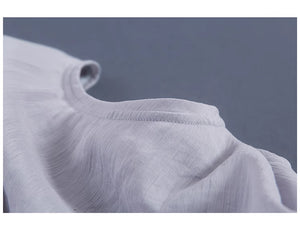 Đầm liền linen ngắn tay cổ tròn eo xếp ly đơn sắc - NU9038
