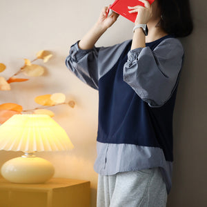 Áo T-shirt dài tay cổ tròn kiểu hai lớp sơ mi - NU9097
