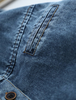 Áo khoác denim dài tay cổ đức một túi ngang nhỏ - A057