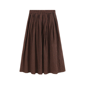 Chân váy linen retro lưng thun kẻ sọc caro - NU10021